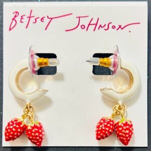 Betsey Johnson White Hoop Earrings with Red Strawberry Charms